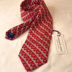 New Vineyard Vines men 100% red silk Great  Wall tie